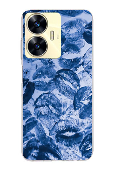 moonset Realme C55 Uyumlu Mavi Dudaklar Tasarımlı Baskılı Şeffaf Telefon Kılıfı