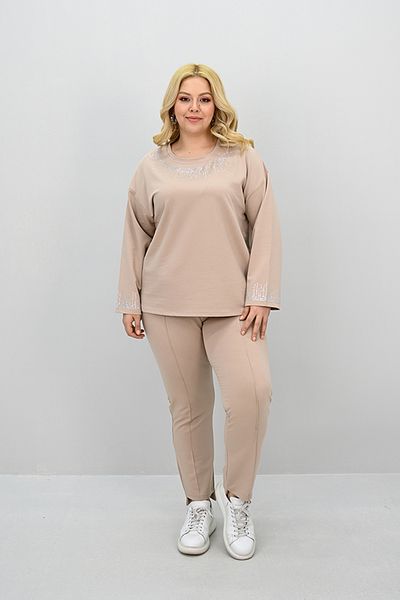 Koza Butik Γυναικείο Σετ Φούτερ με Λεπτομέρεια Πέτρα Plus Size 8175-25