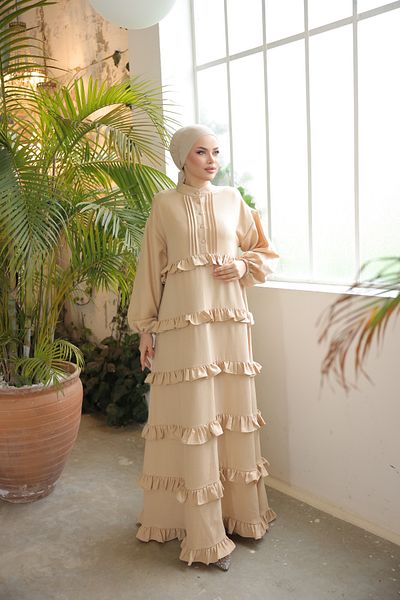 Nissra Ankanoor Ανοιχτό Μπεζ βολάν Casual Φόρεμα Anka255067