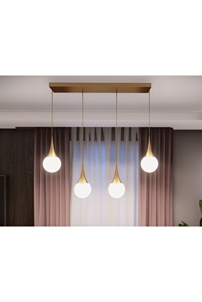 avizade Opya Eskitme Metal Çerçeveli Beyaz Camlı 4’lü Modern Sıralı Sarkıt Avize