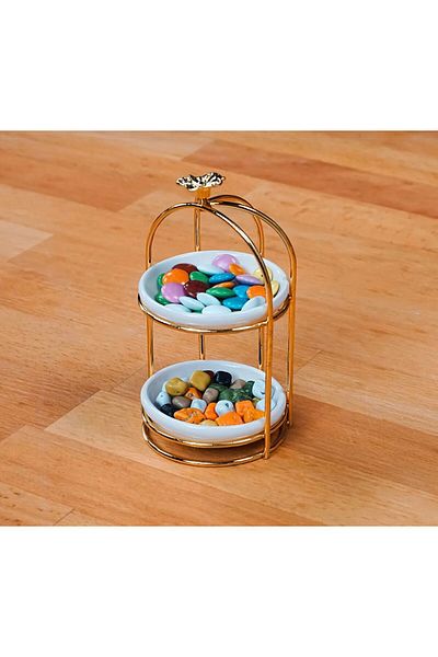 Zarif Home Tiny Two-Layer Coffee Side Cage Turkish Delight Bowl