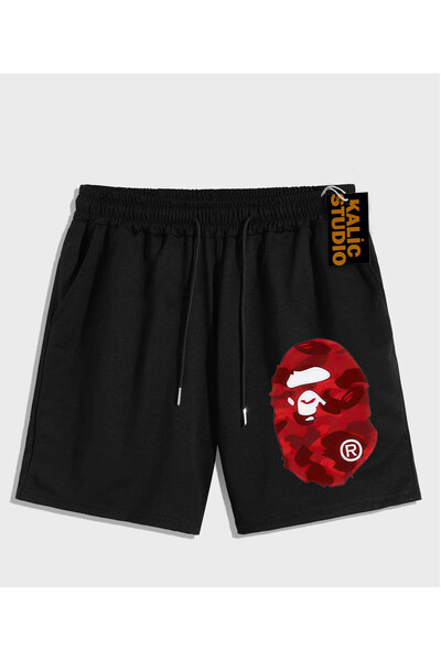 Kalic Studio شورت صيفي أسود منقوش للجنسين من Bay Bape