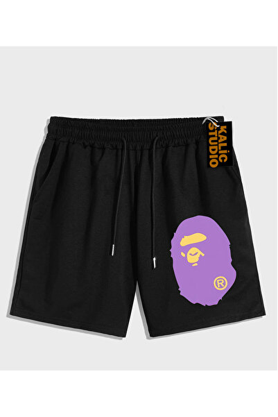 Kalic Studio PANTALONI SCURT DE VARĂ UNISEX Mr. Bape cu model negru