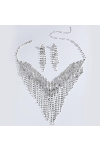 byozanyılmaz Complete Gems-Engraved Design Pendant Earring Set