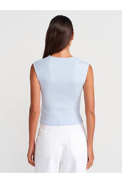 Dilvin 21054 Tricou de bază Shirred-Albastru deschis