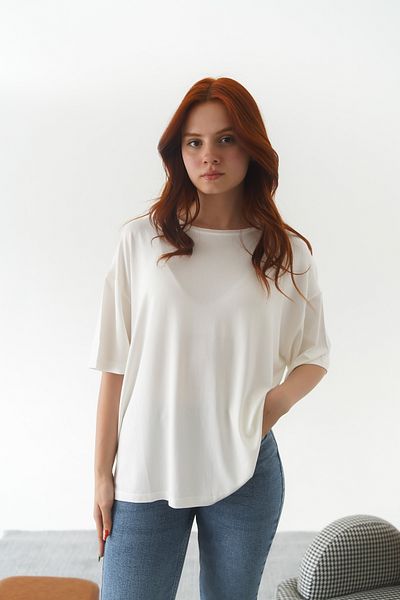 Moda Değirmeni Μπεζ μονόχρωμο κοντομάνικο μπλουζάκι Unisex MD1192-314-0005