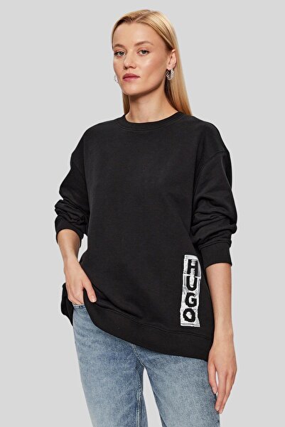 Hugo Boss Oversize Bisiklet Yaka Kadın Sweatshirt Siyah