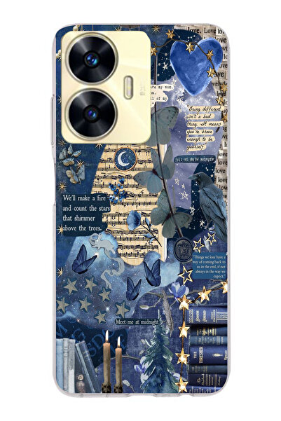 moonset Realme C55 Uyumlu Kolaj Tasarımlı Baskılı Şeffaf Telefon Kılıfı