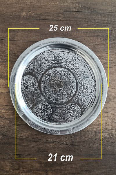 Binbir Trend 25 cm - Authentic Patterned Chrome Steel Appetizer and Serving Plate, Salad Plate