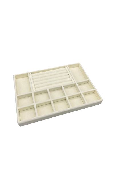 MeGass Dekor Domestic Production Istanbul Model Suede Fabric Cream Color Drawer Jewelry Organizer Stand