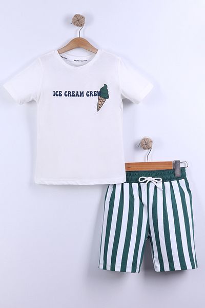 Monila Boys Ice Cream Printed Cotton Tshirt and Striped Shorts Bottom Top Set
