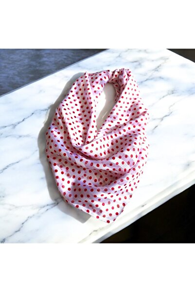 ALS Tasarım Dünyası Women's White Color Pink Polka Dot Model Silk Scarf, Bandana