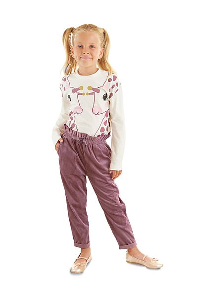 Denokids Giraffen-T-Shirt-Samthosen-Set für Mädchen