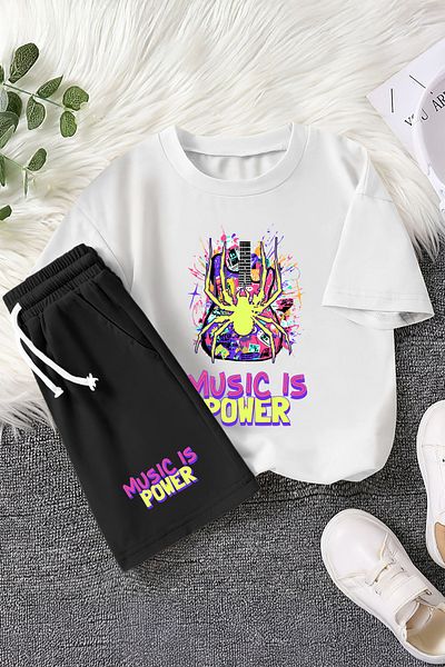 MYADA Music Is Power Written Spider Printed 2-Piece Children's Set 23008