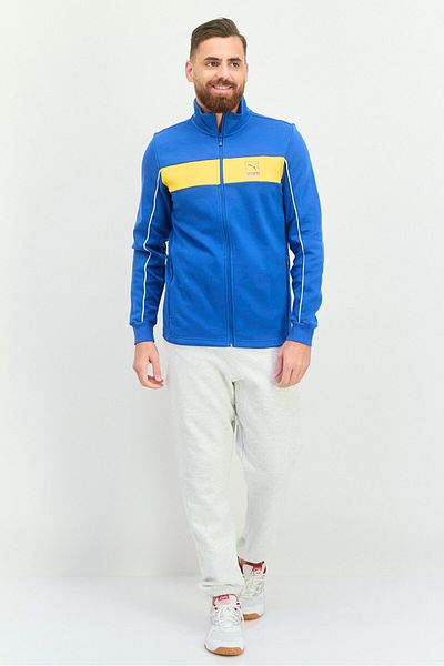 Puma Men Slim Fit Long Sleeves Outdoor Sweatshirt, Teal Blue/yellow