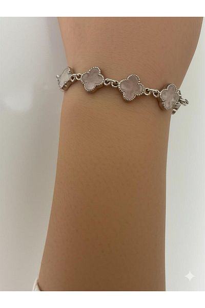 Miyoste Silver Colored 10 Piece Double Sided Clover Steel Chain Bracelet