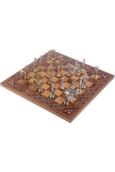 MEGOBİNE Where Large Size Metal Peg Horses Chess Set Bright and Handmade Solid Wood Chess Ta