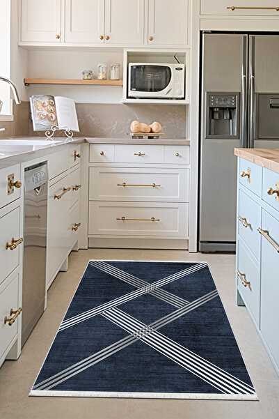 CENTER AVM Lacivert Mutfak Halısı Makinede Yıkanabilir Halı Kaymaz Taban Halı