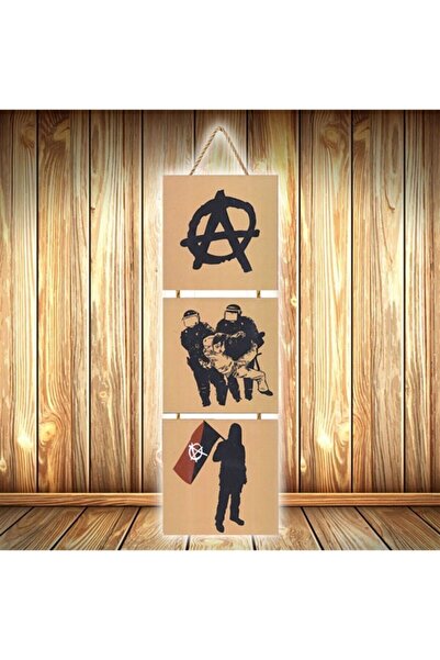 hazalshop Τριπλή ρετρό ξύλινη αφίσα με σχέδιο συμβόλων αναρχισμού Ü556