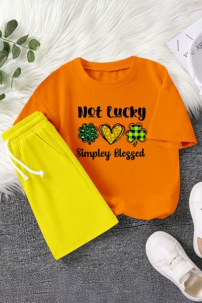 MYADA New Season Simpley Blessed Written Clover Printed 2-Piece Children's Suit 23451