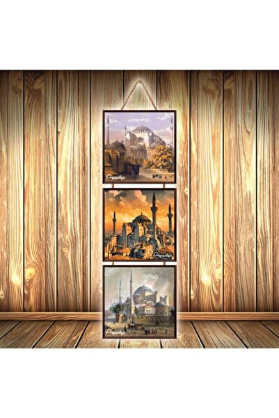 hazalshop Τριπλή ρετρό ξύλινη αφίσα με σχέδιο της Αγίας Σοφίας Ü523