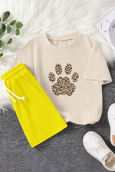 MYADA New Season Leopard Patterned Paw Printed 2-Piece Children's Set 23456