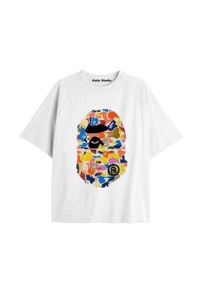 Kalic Studio Tricou alb de vară cu model Mr. Bape UNISEX