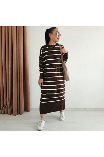 6 butik altı üstü butik Ριγέ Ολόκληρο Πλεκτό Φόρεμα Lycra