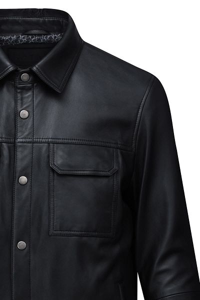 Hatemoğlu Black Regular Fit Baby Collar 100% Genuine Leather Coat