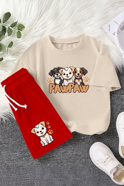 MYADA New Season Havhav Written Cute Cartoon Characters Printed 2-Piece Children's Suit 23352