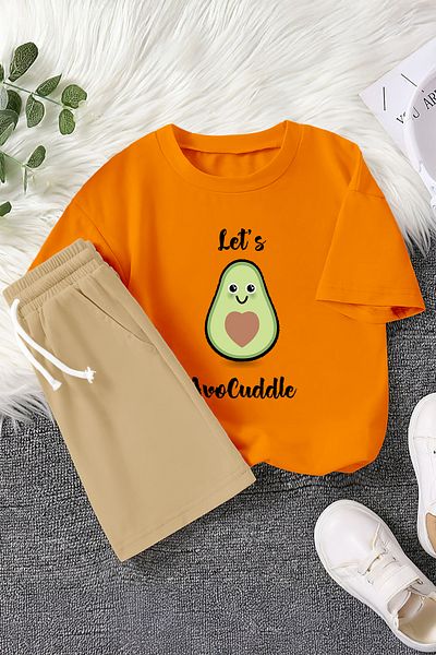 MYADA New Season Let's Cuddle Written Avocado Printed 2-Piece Children's Suit 22881