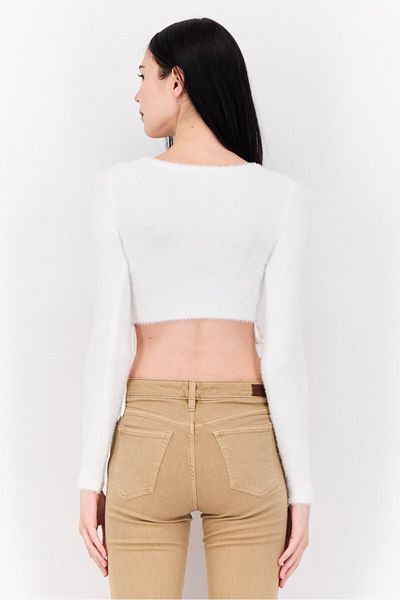 Don't Call Me Jennyfer Women Crew Neck Ribbed Sweater, White