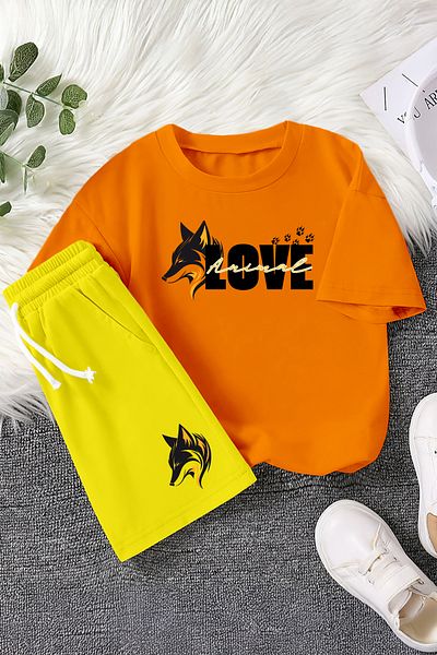 MYADA New Season Love Animal Wolf Printed 2-Piece Children's Set 23358