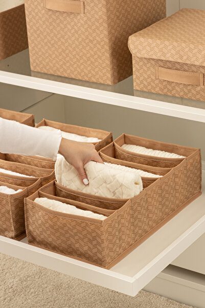 REKHOME Set of 3 7 Compartments Beige Cabinet Drawer Accordion Folding Socks Laundry Organizer Organizer