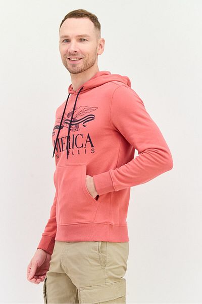 Perry Ellis Men Hooded Long Sleeves Graphic Print , Mineral Red