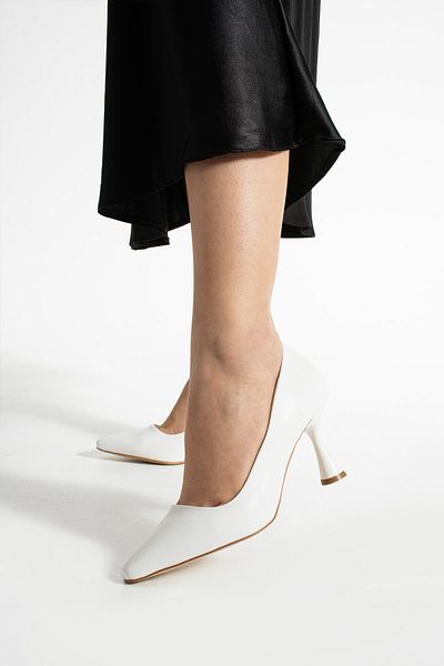 Güllü Shoes White Matte 7 cm Square Toe Heeled Shoes |   Comfortable Vegan Leather Women's Heeled Shoes Office Daily Stylish