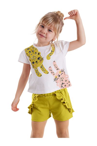 Denokids Mädchen-Sommer-T-Shirt-Shorts-Set mit gekräuselten Katzen