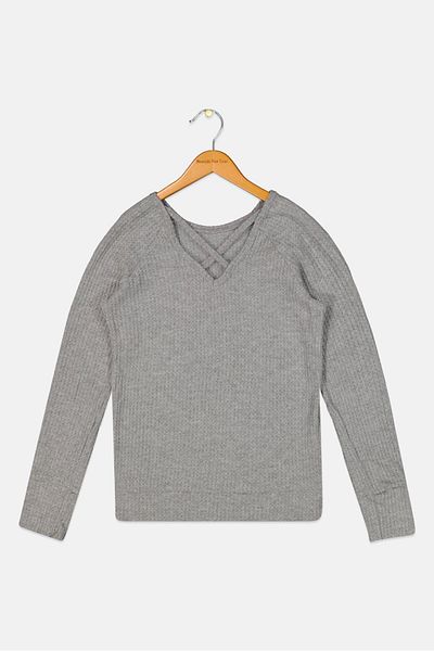 Nine 1 Eight Kids Girl Jacquard Long Sleeve Sweatshirts, Grey