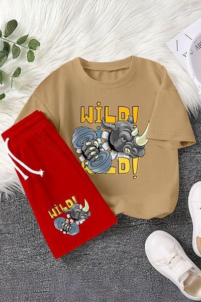 MYADA Premium Wild Written Cartoon Character Rhino Printed 2-Piece Children's Set 23365