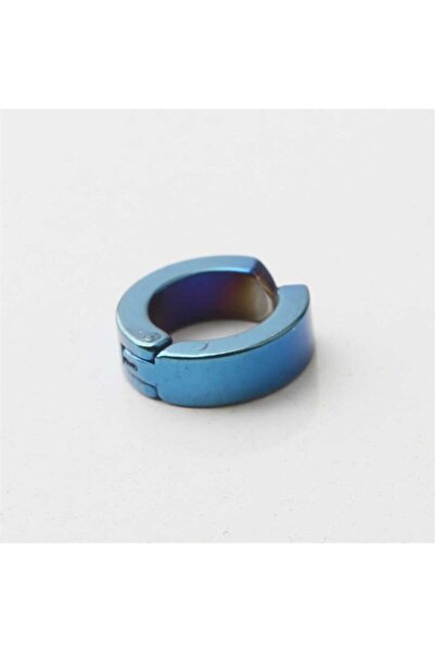 hazalshop Menring Design Petrol Blue Color Stainless Steel Earrings