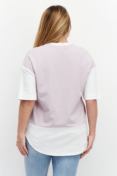 Esprit Women Round Neck Short Sleeve Two-toned T-shirt, White/lavender