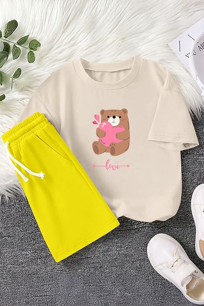 MYADA Premium Love Written Teddy Bear Printed 2-Piece Children's Set 23392
