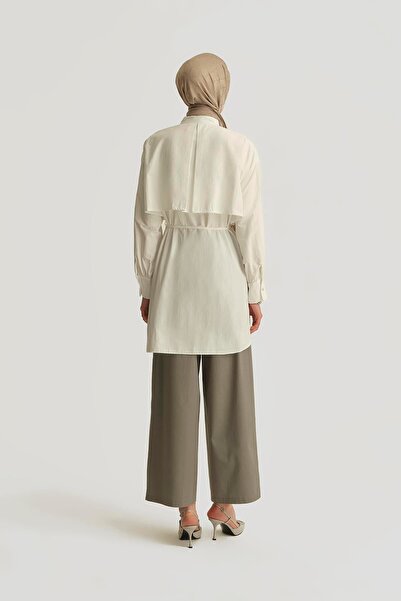 Armine Pelerin Detaylı Poplin Gömlek 25yh3442 Ekru