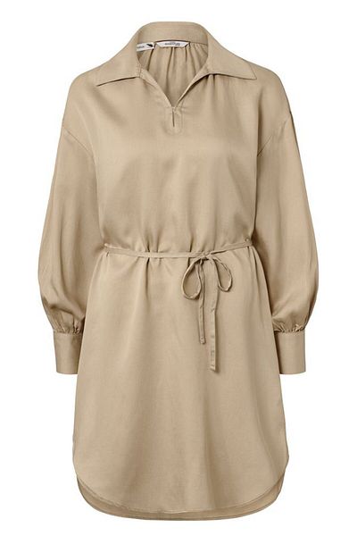 Tchibo Women Spread Collar Long Sleeves Plain Dress, Beige