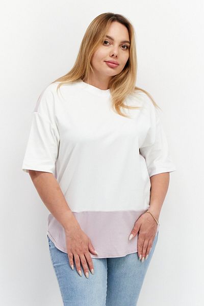 Esprit Women Round Neck Short Sleeve Two-toned T-shirt, White/lavender