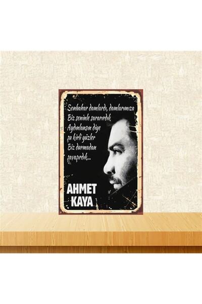 TAKIFİX Ahmet Kaya Sonbahar Damlardı Damlarımıza 20-30 Cm Retro Ahşap Tablo T...
