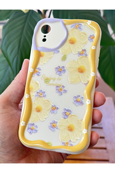 Fibaks Apple iPhone XR Kılıf Tasarımlı Desenli Kamera Korumalı Papatya Çiçek Renkli Silikon Kapak