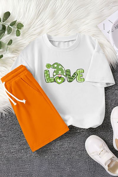 MYADA New Season Love Written Luck Dwarf Printed 2-Piece Children's Set 23455