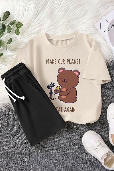 MYADA New Season Eco Bear Printed 2-Piece Children's Set 22790