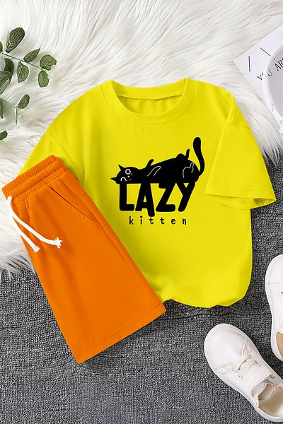 MYADA Premium Lazy Kitten Printed 2-Piece Children's Set 23350